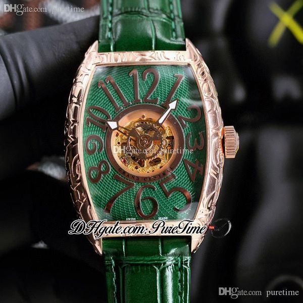 

grand central cintrÃ©e curvex vanguard a21j automatic mens watch skeleton limited edition rose gold green dial number markers leather strap p, Slivery;brown