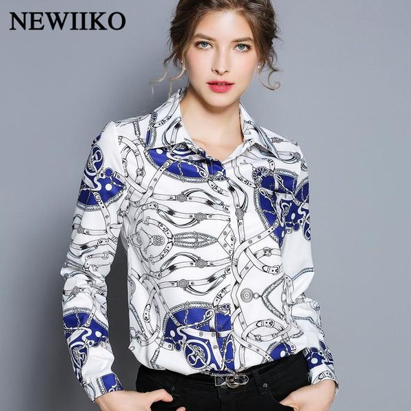 

women's blouses & shirts fashion spring autumn women turn-down collar casual print career elegant long sleeve work office lady shirt, White