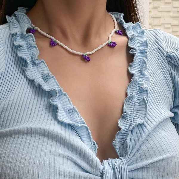 

beaded, strands cute sweet purple grape pendant beaded chokers necklaces jewelry for women bohemia simple 2000s aesthetic statement necklace, Black