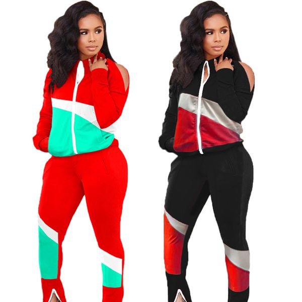 

2021 new winter clothes two piece set patchwork zip sweat suit sweatpants slit hem tracksuit jogger birthday outfit wholesale dropshpping 1s, Gray