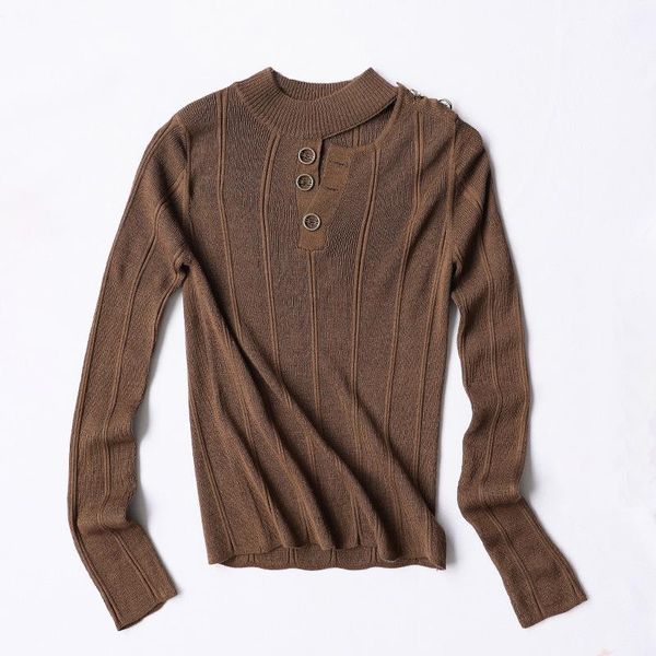 

textured lyocell wool knitted mock neck henley sweater women size s, White;black