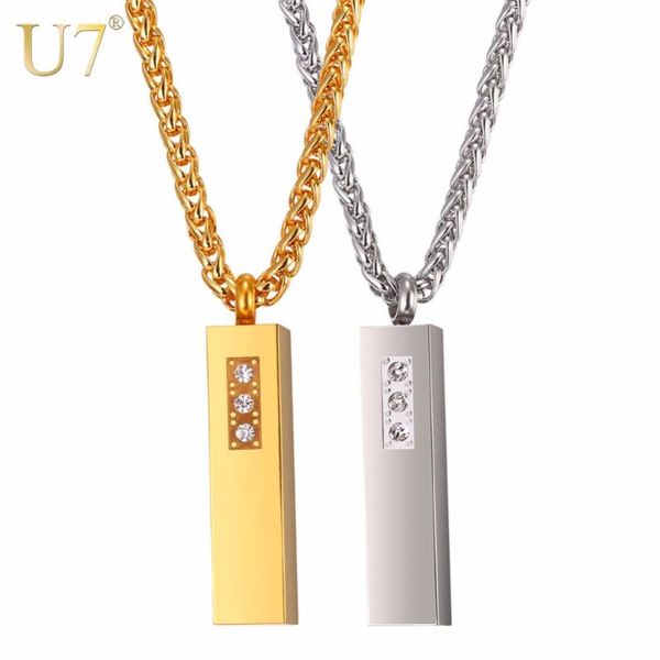 

pendant necklaces u7 necklace stainless steel minimalist perfume cuboid diy pendant&chain with rhinestone gold color women jewelry p1149, Silver