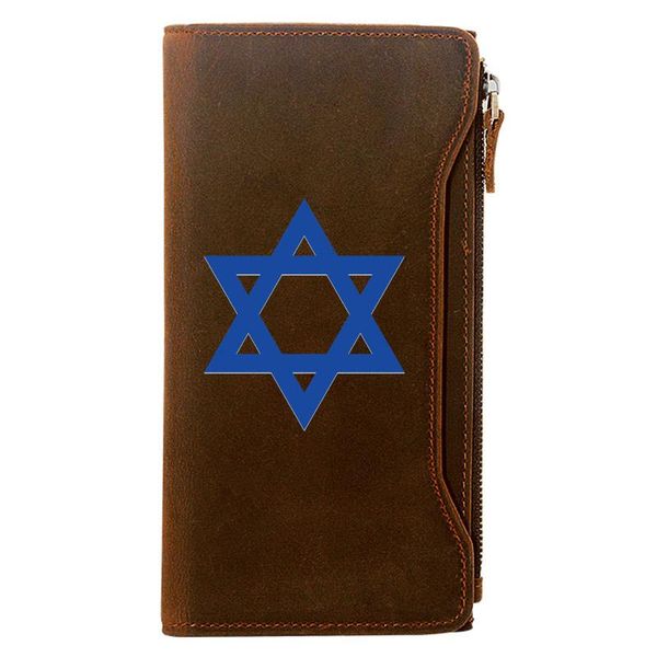 

mogen david printing genuine leather wallet men long purse with phone bag zipper card holder clutch, Red;black