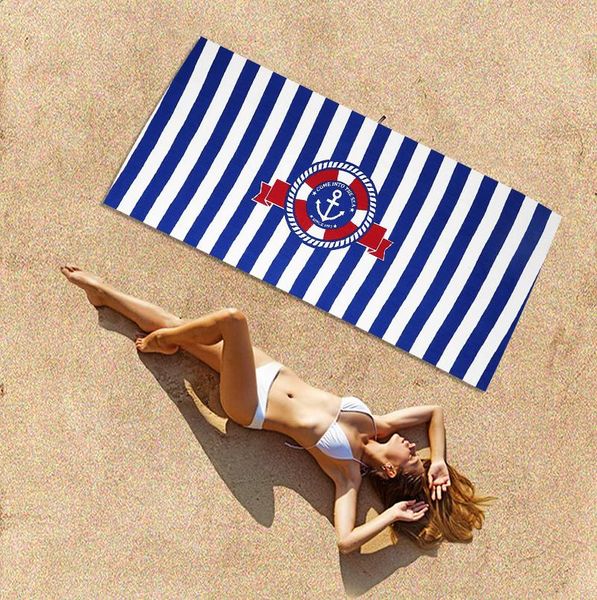 

towel 1pc navy style pattern quick-drying large beach bath portable printing microfiber terry tapestry drop