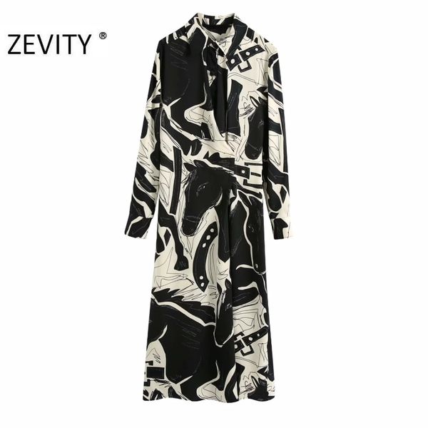 

zevity women vintage contrast color graffiti print shirt dress office lady long sleeve kimono vestido chic casual dresses ds4478 210303, Black;gray