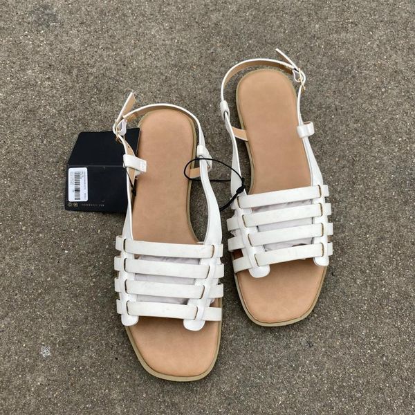 

sandals 2021 summer shoes woman fashion leather flat heel buckle comfortable hollow female back strap ladies sandalias, Black