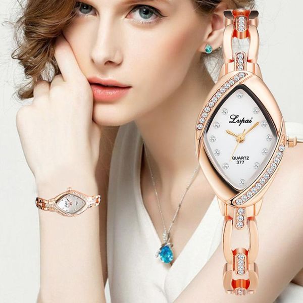 

wristwatches lvpai marke frau uhren luxus quarz-uhr damen uhr frauen gold dropshiping armband casual oval kristall kleid armbanduhr, Slivery;brown