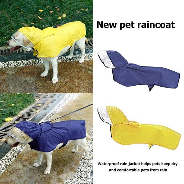 

dog apparel waterproof puppy raincoat jacket pet rain coat cloak dogs clothes with hood s-xxl yellow/blue
