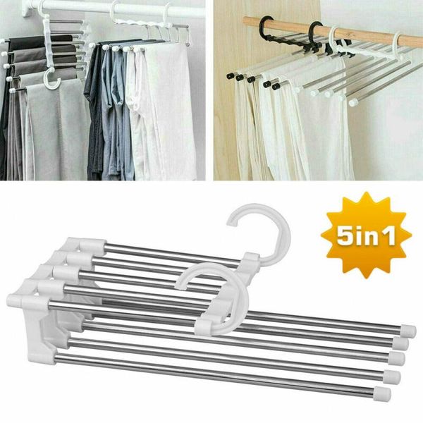 

hangers & racks multi-functional pants towel rack shelves 5 in1 stainless steel wardrobe magic hanger