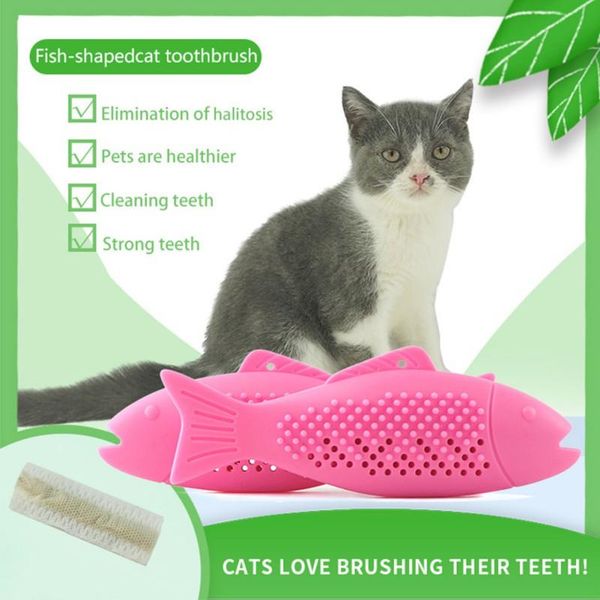 

cat toys pet fish-shaped soft silicone mint toothbrush interactive chew catnip cleaning teeth supplies