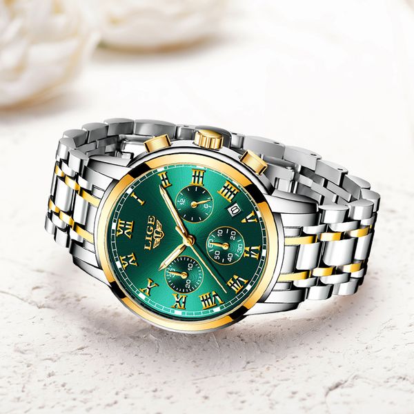 

lige 2021 new fashion women watches ladies brand luxury waterproof quartz clocks watch women stainless steel date gift clockg, Slivery;brown