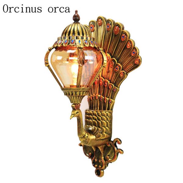 

wall lamps creative luxurious peacock waterproof lamp courtyard living room corridor personality retro gold led outdoor