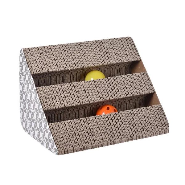 

cat toys kitty scratching board cardboard scratcher lounge with catnip two bell balls for cats kitties pets