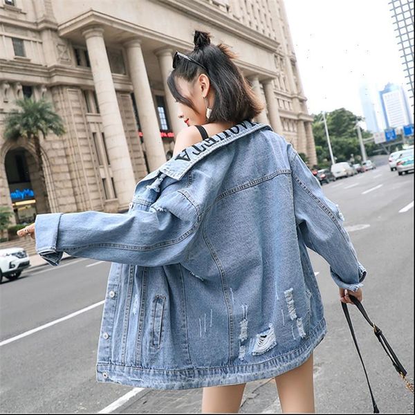 

solid jeans jacket for women loose casual blue women coats frayed outwear denim feminine chaqueta mujer coat autumn, Black;brown