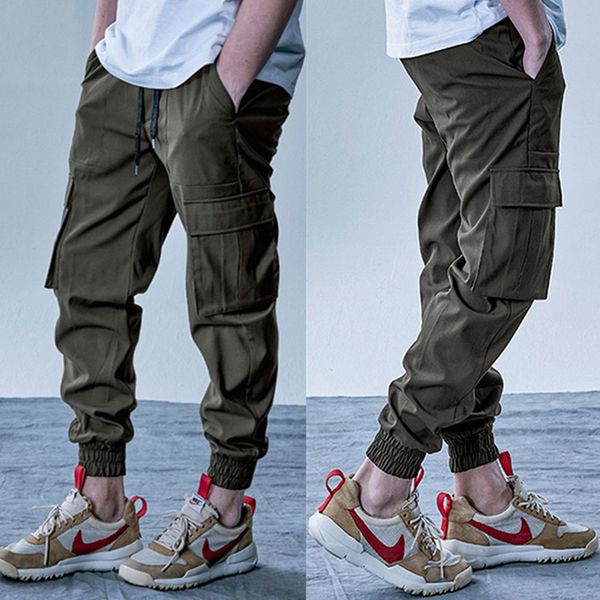 

mens cargo pants elastic multiple pocket military male trousers outdoor joggers pant joggers trousers fashion harajuku men pants, Black
