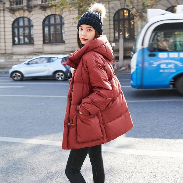 

winter light duck white loose down jacket with hood female snow l92 ksul, Black