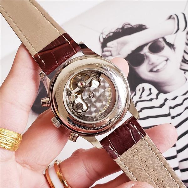 

wristwatches luxury mens automatic watch self wind mechanical movement brown leather straps sapphire crystal master watches, Slivery;brown