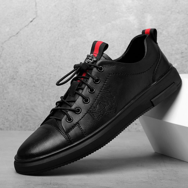 

Men's 2021 spring board with leather casual shoes, Black