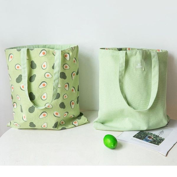

storage bags women double-sided dual-use shopping bag reusable canvas tote grocery eco friendly shopper shoulder