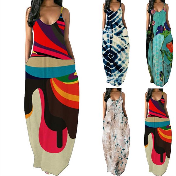 

summer casual maxi women dress stripe sleeveless ankle length loose o neck plus size robe femme, Black;gray