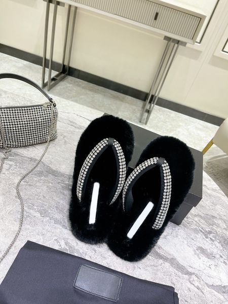 

2021 winter women's flat slippers, rhinestone chain design, anti-skid rubber outsole, toe clipped shoes, Black