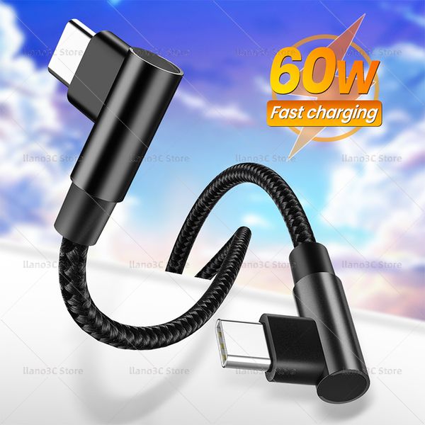 Cotovelo Duplo Tipo USB C Para Cabo USB C PD 60W Custo Rápido 4.0 3.0 USB-C Cabo de carregamento rápido para MacBook Pro Samsung