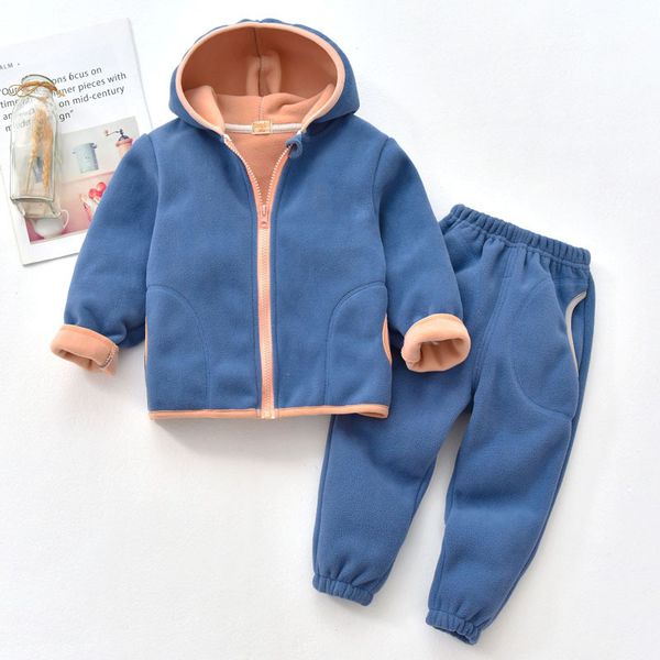 

kids girls clothes set autumn winter soft polar fleece hoodies jacket coat + pants suits boys warm children teen 7 8 9 10 years, White