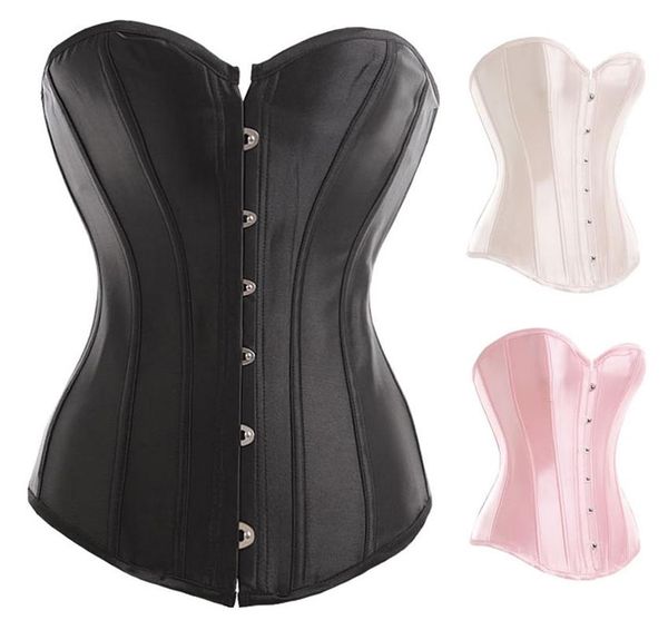 

bustiers & corsets women satin lingerie bustier lace up boned corset overbust brocade plus size s  l xl-6xl, Black;white
