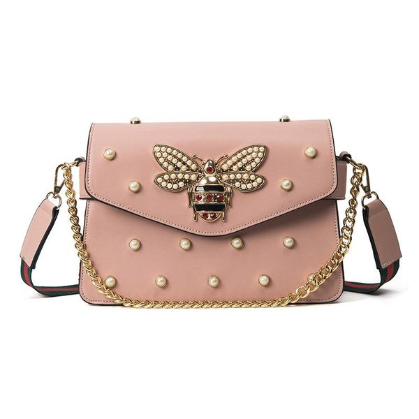 

brand bag handbag lovely small shoulder bag design woman chain pearl rhinestone leather spring women bee decorative fresh pearl ele lvkob