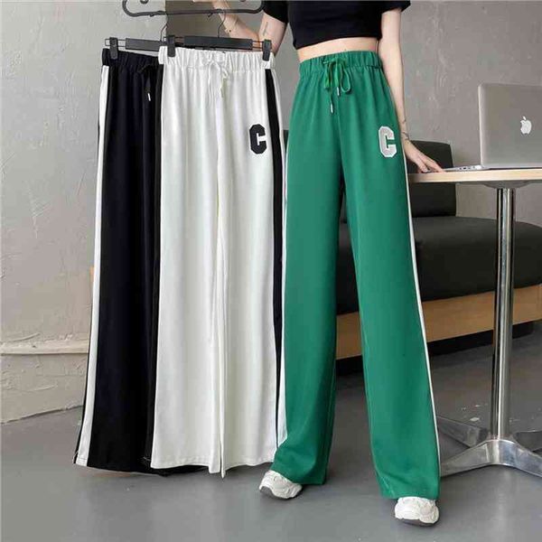 

straight letter wide-leg pants loose casual pants for women summer korean style high waist slimming fashion, Black;white