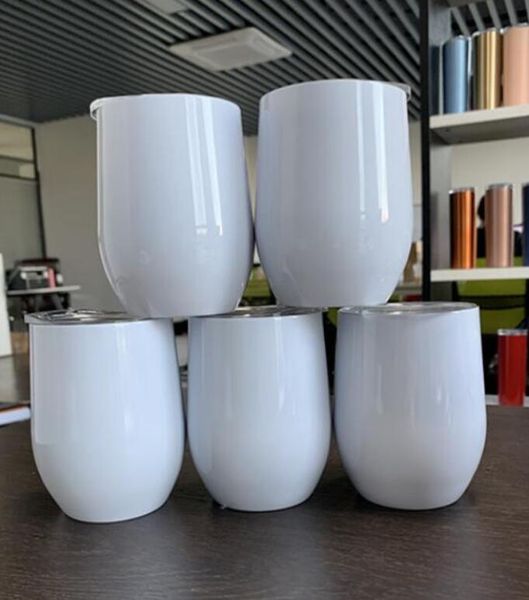 

12oz blank sublimation wine tumblers egg shaped glass double wall mugs stainless steel with lid sea wjl0104