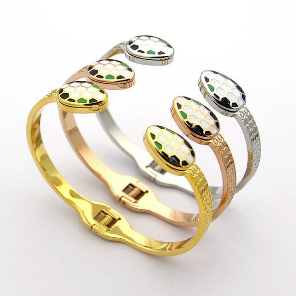 

titanium steel rose gold plated double snake head bracelet suitable for women's cuff gold bracelet jewelry, White