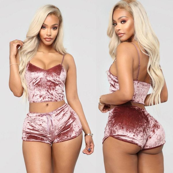 

2021 women pajamas set lingerie velvet sleepwear camisole bow shorts set plus size underwear pyjama femme pizama damska, Black;red