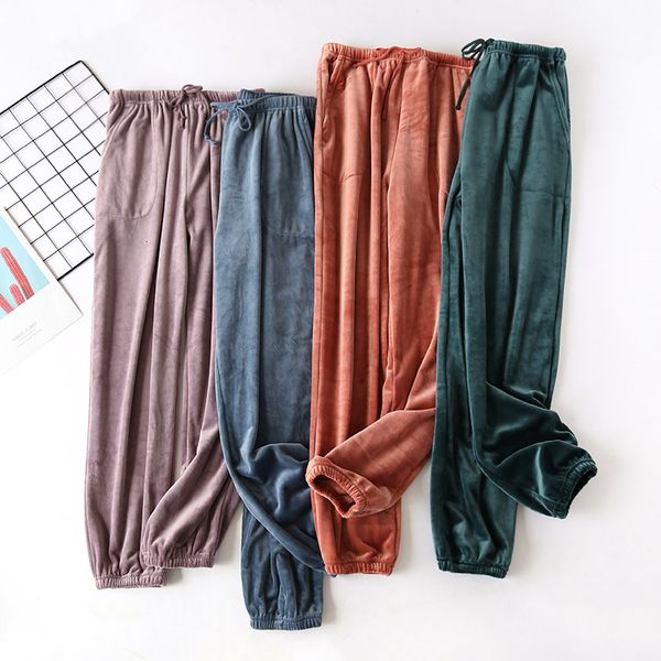 

2021 autumn and winter new couple veet trousers men thick warm home women pajama flannel lounge pants j2bp, Black