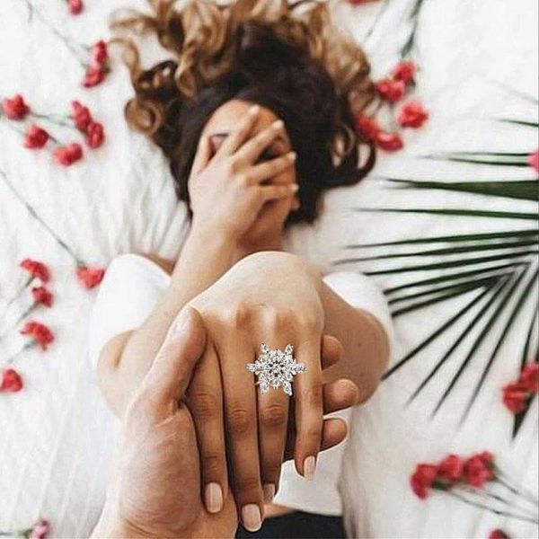 

wedding rings adjustable rotating snowflake crystal aesthetic for women trendy female jewelry, Slivery;golden