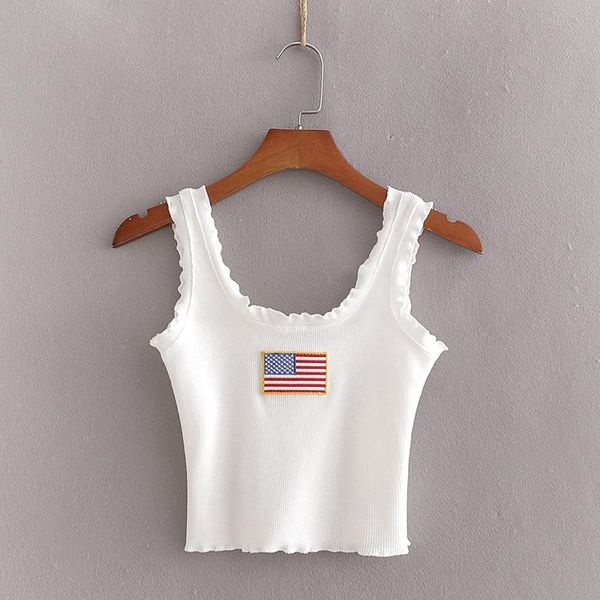 

women's tanks & camis summer sleeveless knit crop tank women v neck embroidered vest shirt, White