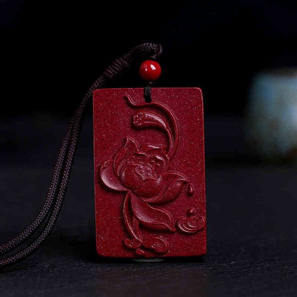 

chinese style products cinnabar raw ore purple gold sand lotus pendant fish ward off evil birds life necklace men's and women's po