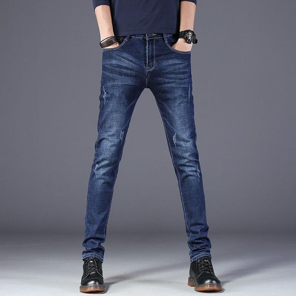 

men's jeans nice spring and summer fashion stretch slim denim trousers comfortable tight cotton, Blue