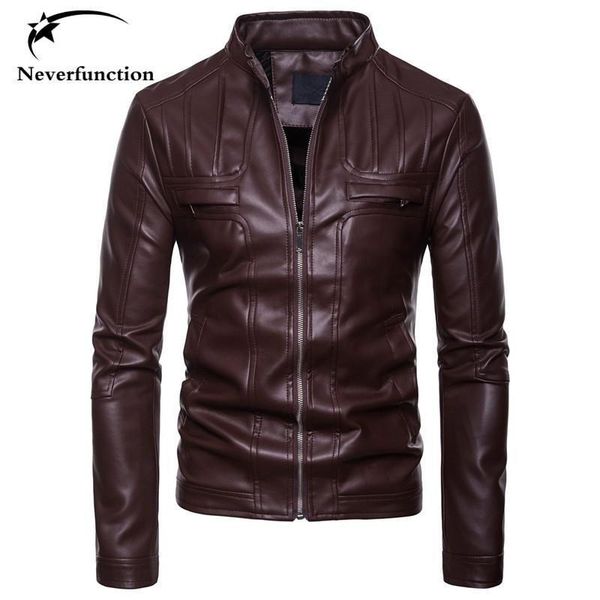 

fashion slim fit men stitching pu faux leather jackets autumn men's motorcycle homme casual bomber windbreaker jacket coat, Black;brown
