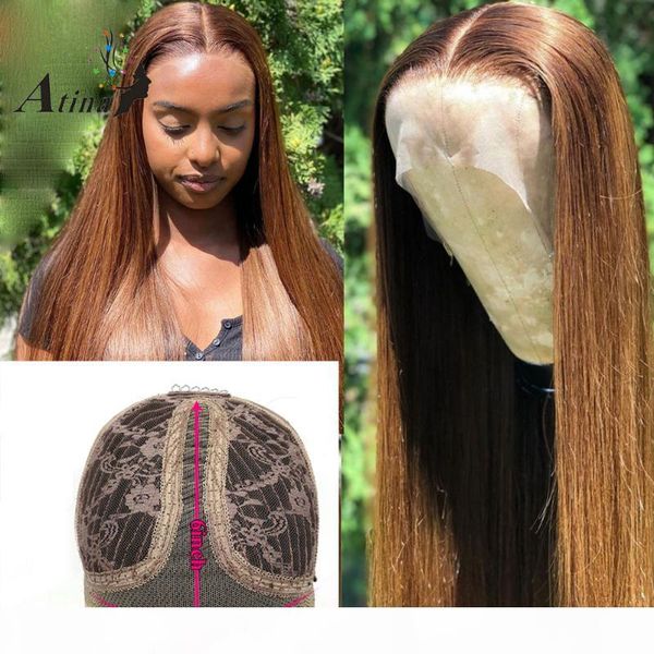 

brown colored straight wigs pre plucked bleached knots hd transparent lace human hair wig brazilian remy hair glueless atina, Black;brown