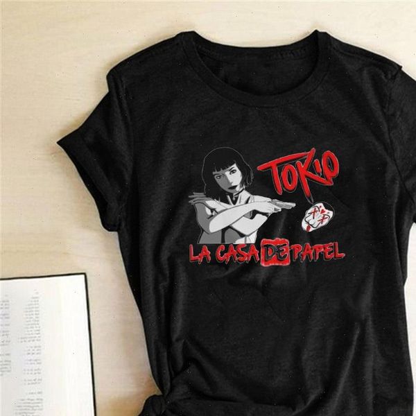 

la casa de papel movie tshirts women causal loose cotton t shirt 2021 summer short sleeve tees house of paper, White