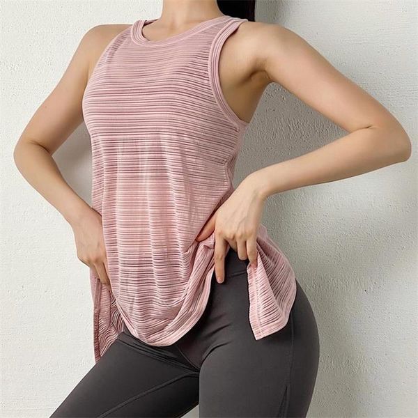 

yoga outfits women breathe striped sports tank quick dry running vest female tie it loose gym shirt clothes, White;red