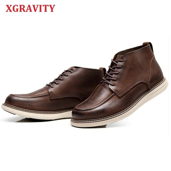 

xgravity brand new spring autumn men boots fashion men lace-up formal shoes male soft business footwear rome retro shoe a179 210429, Black