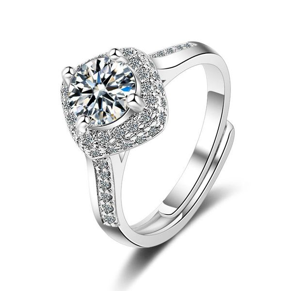 

cluster rings 100% 925 sterling silver trendy shine cubic zirconia lady finger wedding jewelry women open no fade ring drop, Golden;silver