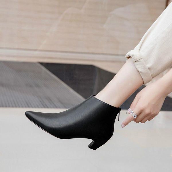 

boots female women shoes ankle 2021 autumn british style genuine leather with short elegant lady motorcycle, Black