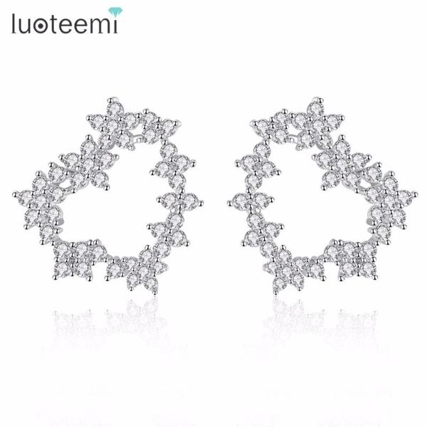 

stud luoteemi spring fashion crystal flowers statement hollow heart earrings for women girls valentine day gift brincos bijoux, Golden;silver
