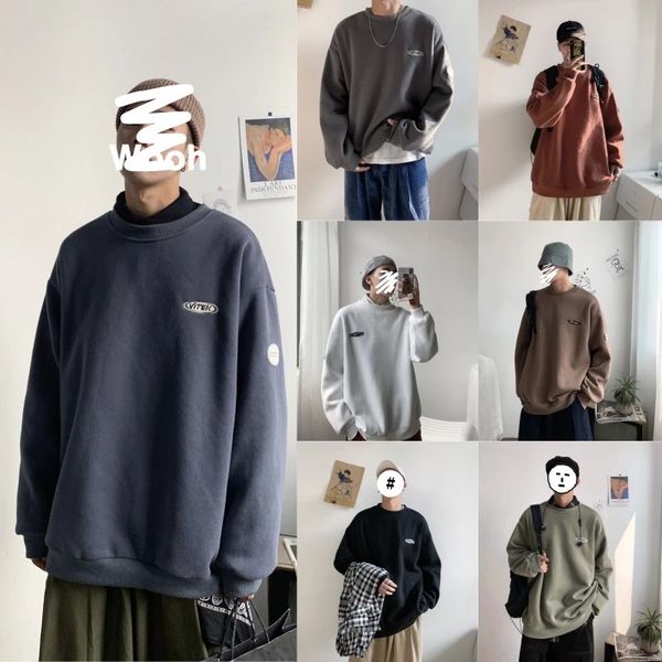 

sweatshirts men 2021 spring autumn hoodie casual fleece cotton mens pullover loose fashion streetwear round neck couple hoodies, Black