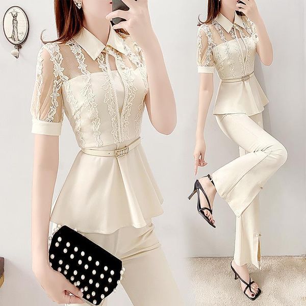 

korean style piece of goddess women's clothing two and pants rentals femme vetement suit woman em35, White