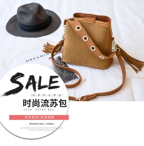 

duffel bags 2021 jiulin spring scrub tassled bucket bag korean-style all-match shoulder female handcuffs retro women cross body