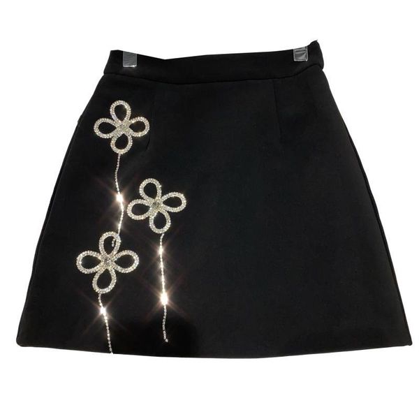 

skirts 2021 lucky rhinestone flower fringed shiny skirt 0305, Black